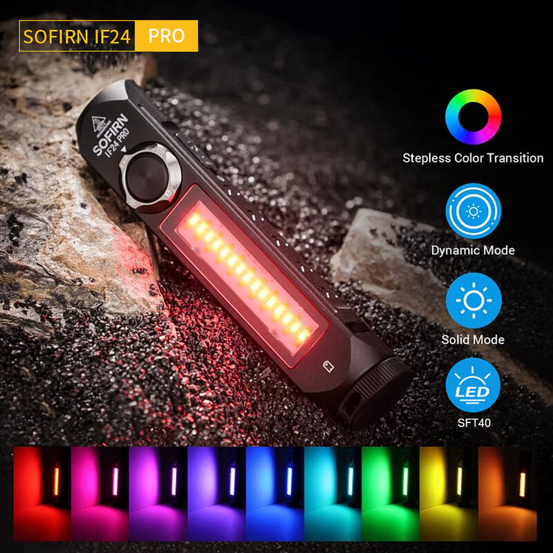 Sofirn IF24 PRO 18650 Rechargeable RGB Flashlights SFT40 1800lm Buck driver Flood Spot with Magnetic