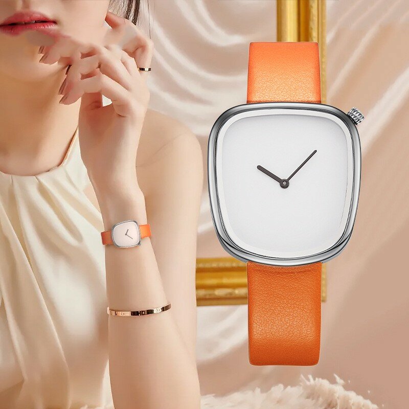 Moda criativa feminina relógio de pulso simples estilo europeu minimalismo em branco relógio de pulso