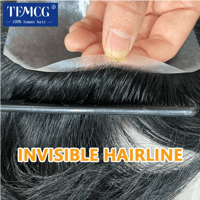 Męska proteza włosów silikonowa mikroskin 100% zastępujący ludzkie włosy peruka męska oddychające biologiczne peruki do skóry głowy dla mężczyzn