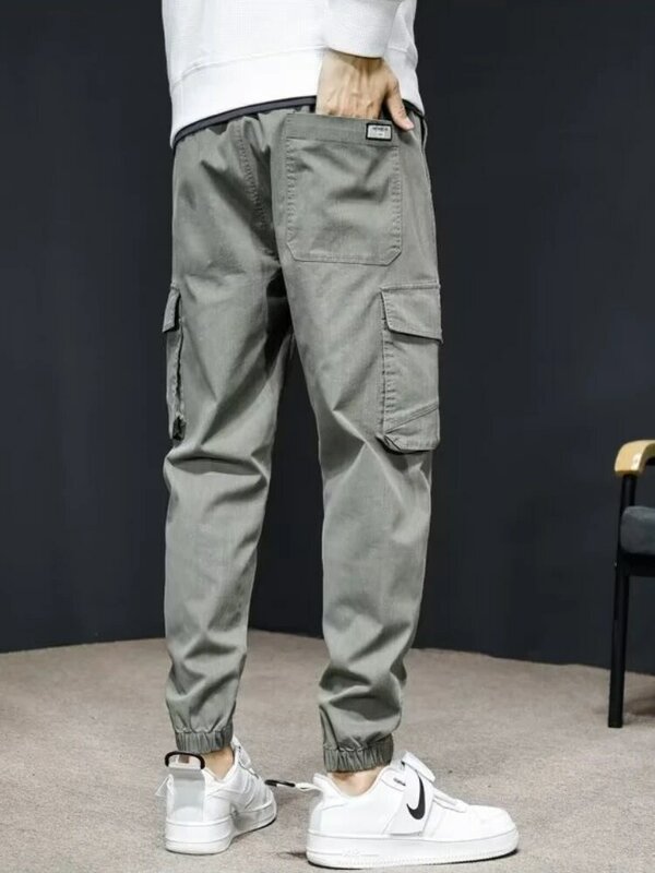 Осенние повседневные брюки для мужчин, свободные модные Универсальные брюки с несколькими карманами, до щиколотки, в Корейском стиле, в стиле Харадзюку, шикарные