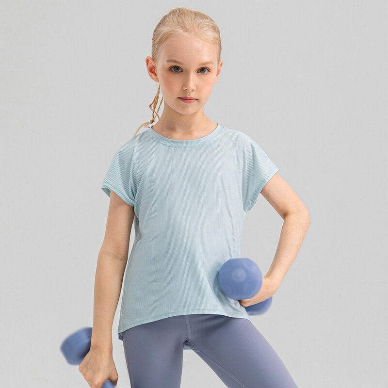 Camiseta deportiva ligera para niña, Camiseta holgada de secado rápido, transpirable, para Fitness, correr, manga corta