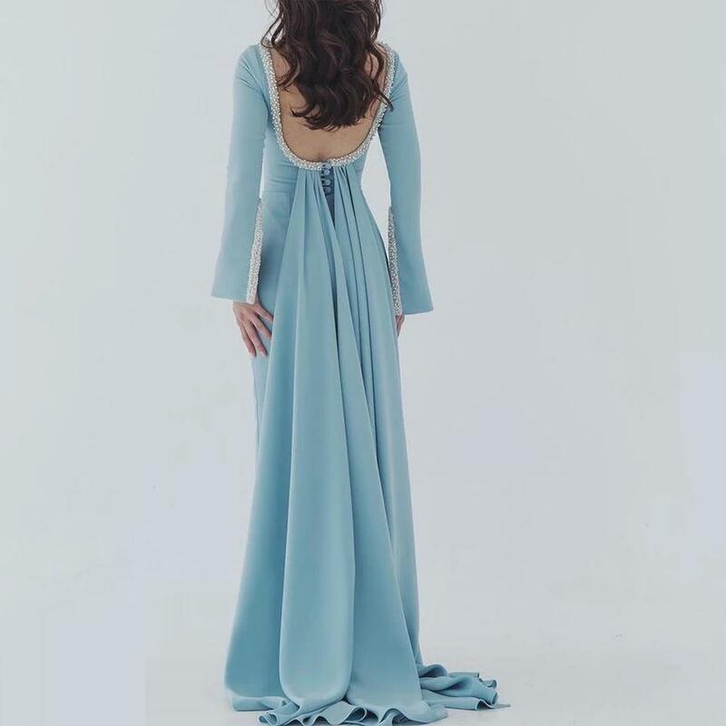 Vestido de noche con espalda descubierta para mujer, vestido de fiesta de boda, longitud hasta el suelo, mangas largas, Dubai, 2024