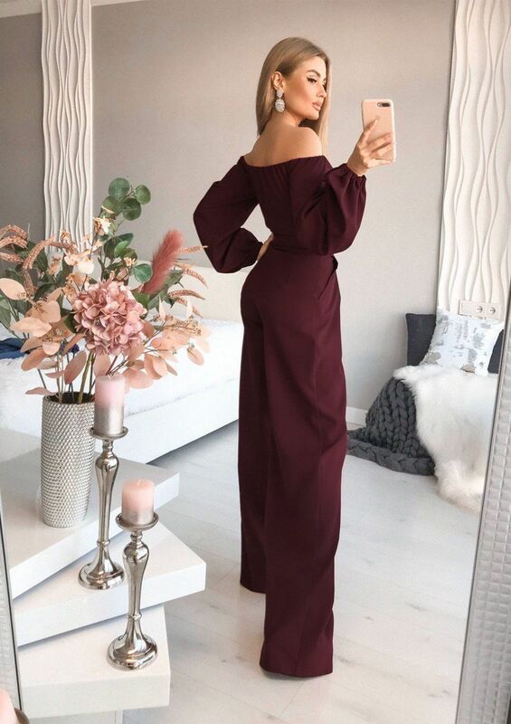 Spring and summer new women's new jumpsuit a line neck slim pants long sleeves
