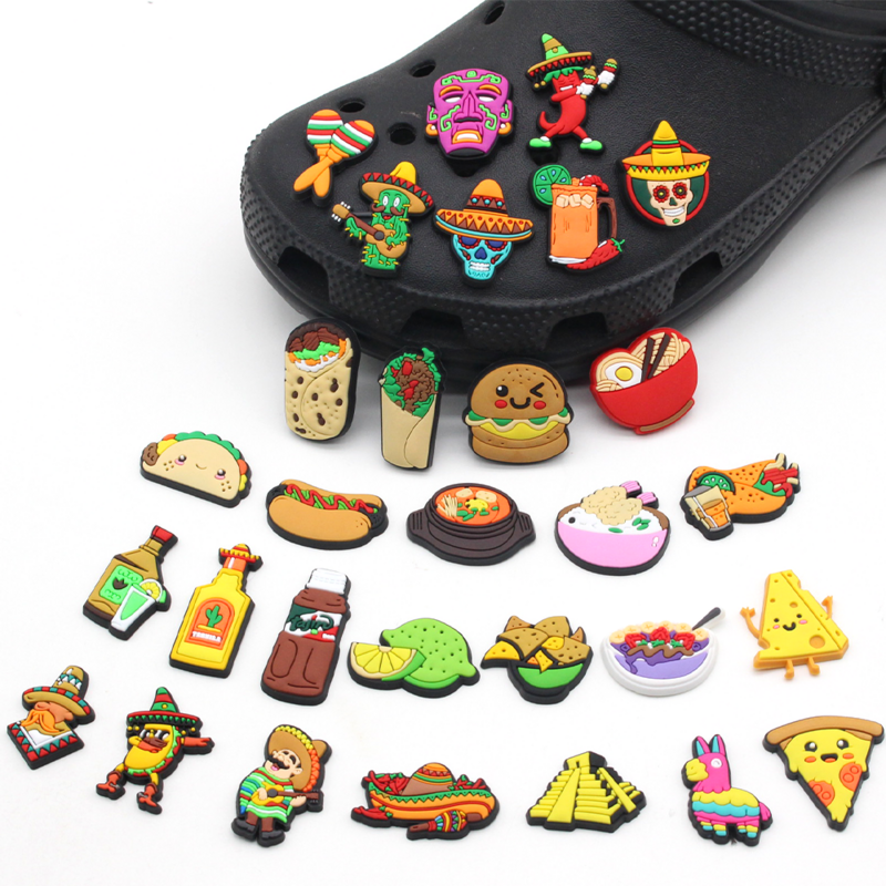Breloques de chaussures en PVC pour enfants et adultes, accessoires de bricolage de nourriture de dessin animé, décoration de bouton de sandales, cadeau de fête unisexe, nouveauté, Mexique, 1PC