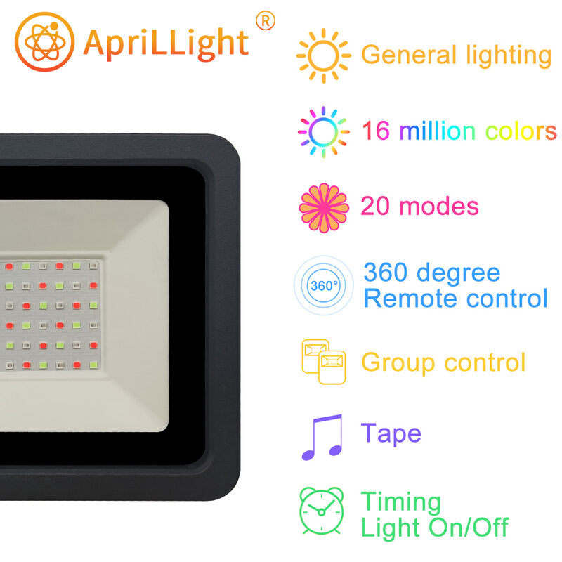 مصباح غامر LED ذكي مقاوم للماء بألوان RGB ، أضواء كاشفة خارجية ، إضاءة دافئة وباردة ، تحكم بتطبيق البلوتوث ، 50 وات ، من من من من من الخارج ، ومن خلال V