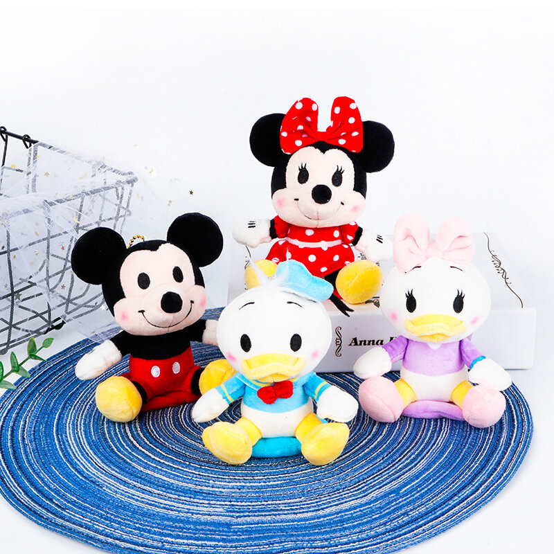 14cm Anime Disney Donald DuckMinnie Mouse siedząca i skulona postawa miękka wypchane pluszowe lalki prezenty urodzinowe dla dzieci