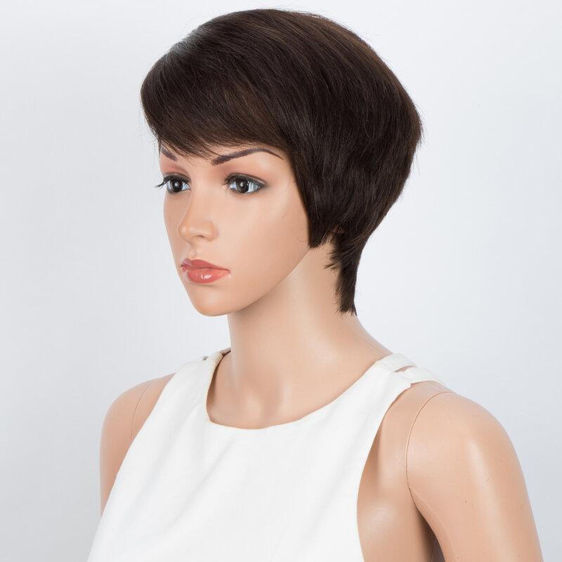 Lekker Wear to go-pelucas de cabello humano brasileño Remy para mujer, corte Pixie corto, Marrón Natural, Bob, parte lateral recta, barata