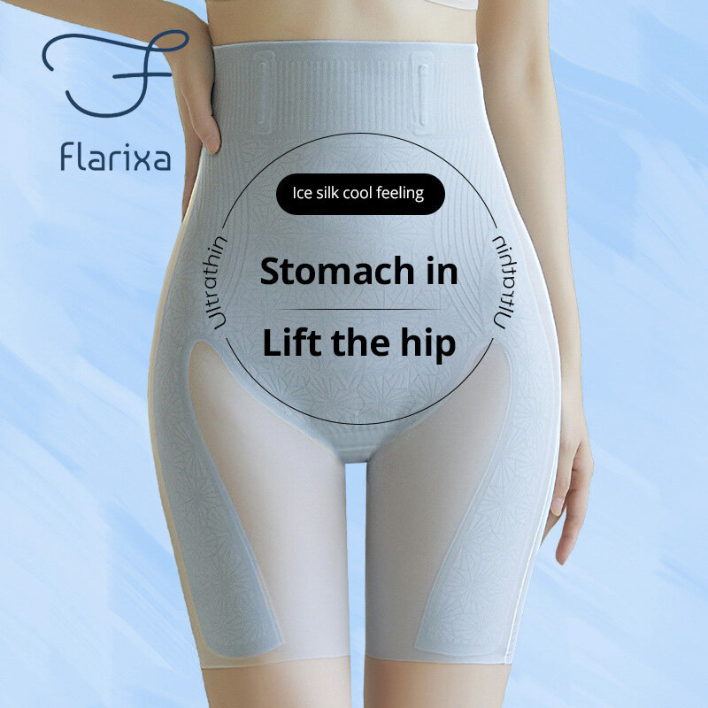 Flarixa ملابس داخلية للتنحيف جسم المرأة عالية الخصر تشكيل سراويل رقيقة جدا هلام التخسيس الملابس الداخلية الجليد الحرير سلامة السراويل القصيرة