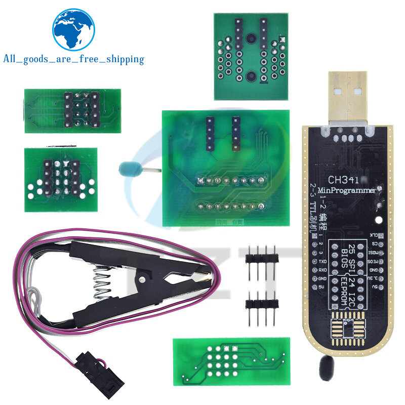 إصدار CH341B 24 25 سلسلة EEPROM فلاش السير وحدة مبرمج USB ، مشبك اختبار SOIC8 SOP8 لـ EEPROM 93CXX 25CXX 24CXX