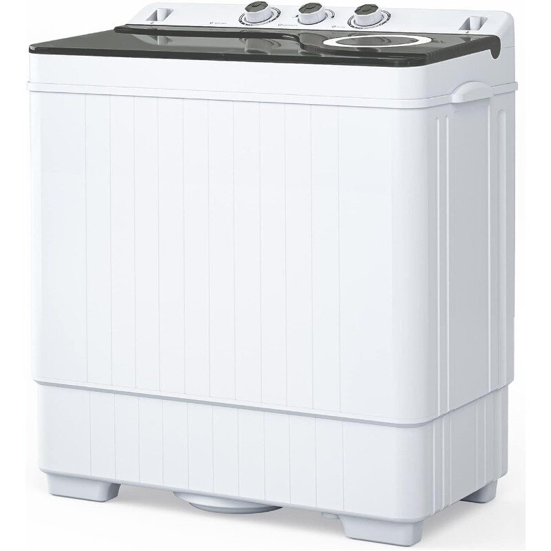 ROVSUN 26lbs Compact Twin Tub Portable Washing Machine, Mini Washer(18lbs) & Spiner(8lbs) / Built-in Drain Pump