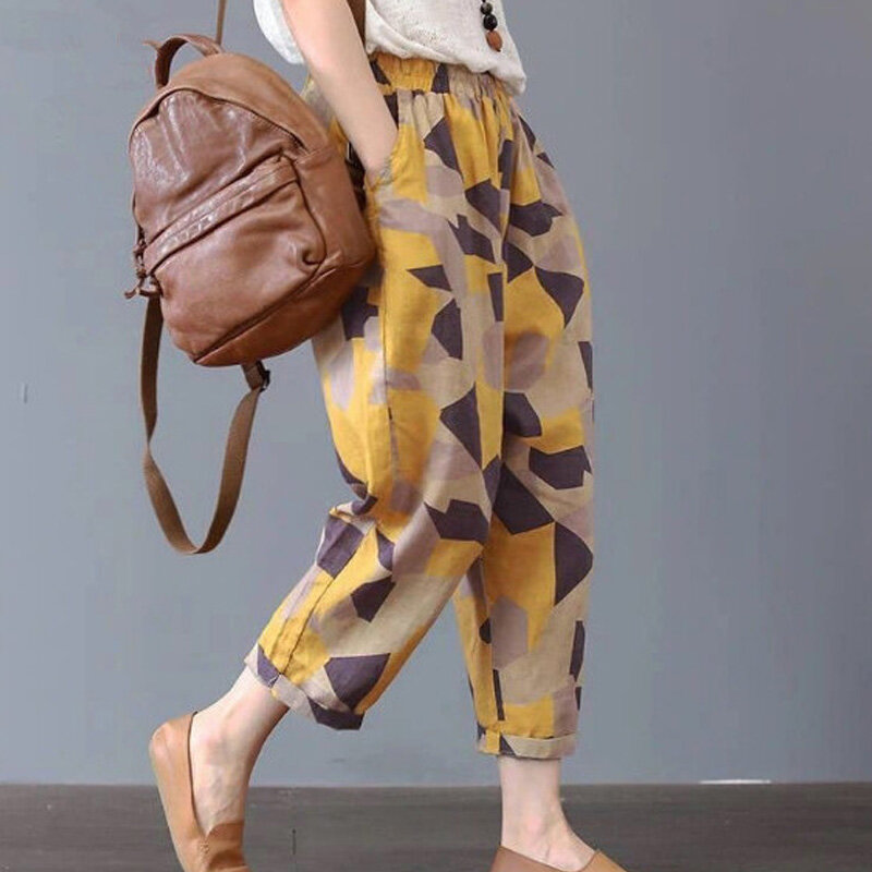 Jednolity kolor w pasie Casual Harem wiosna jesień modne spodnie z kieszeniami damskie drukowanie wygodna odzież damska 2024