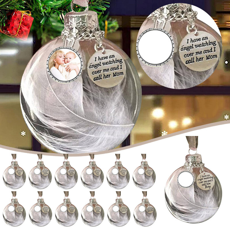O envio gratuito de 10 pçs/lote coração natal memorial bola pena em ornamentos claros bola de natal para decorações de natal