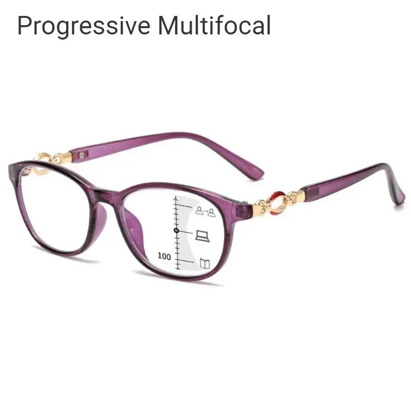 FG New 3 in 1 Progressive Multifocal Reading Glasses For Women Anti-blue Eyeglasses Easy To Look Far and Near +1.0 To +4.0