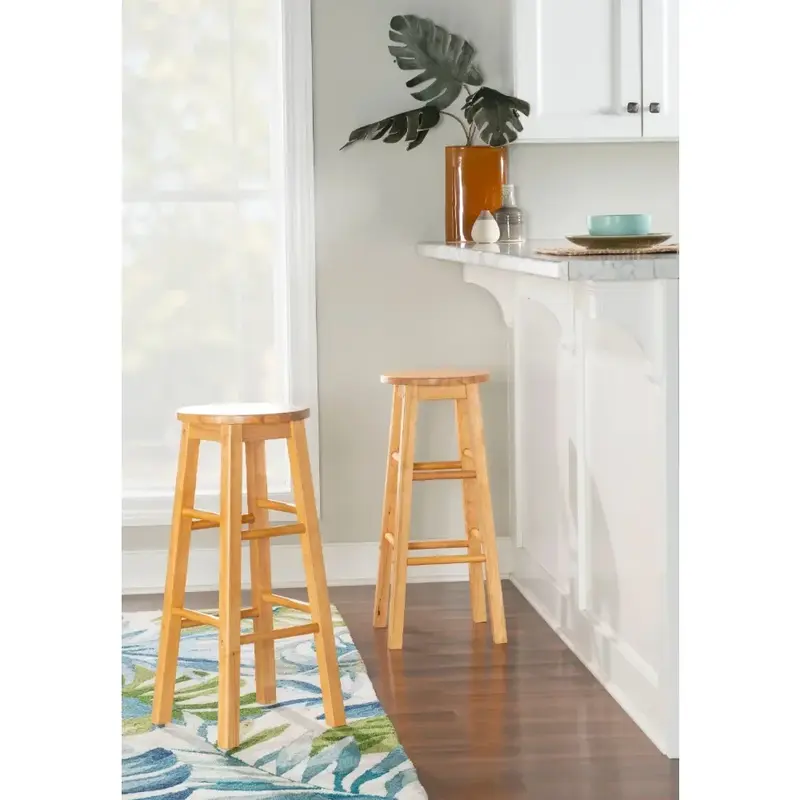 丸い無垢材のバースツール,キッチンツール,天然仕上げの椅子,29インチ