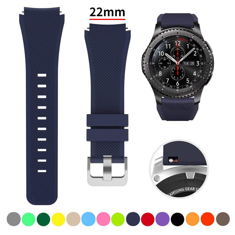 Pulseira de silicone para Samsung Galaxy Watch 3, Pulseira, Pulseira para Amazfit GTR, Gear S3, Huawei GT2, 46mm, 45mm, 47mm, 22mm