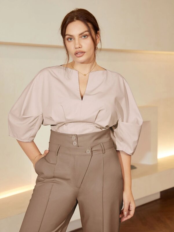AEL Lady-pantalones holgados con botones para mujer, traje de pierna ancha de cintura alta, color liso, elegante y a la moda, novedad