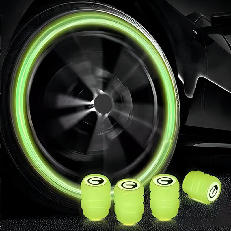 Luminous Fluorescent Valve Caps, Noite Brilhante, Carro, Motocicleta, Bicicleta, Wheel Styling, Pneu Hub, Universal Cap Decor, Verde, Azul, 4pcs