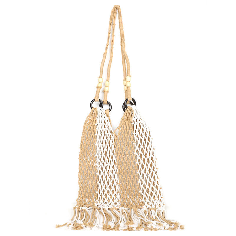 New Women's Bag High Quality Hemp Rope Woven Open Hollow Portable Large Capacity Shoulder Bag 2024 Summer Casual Tassel Handbag