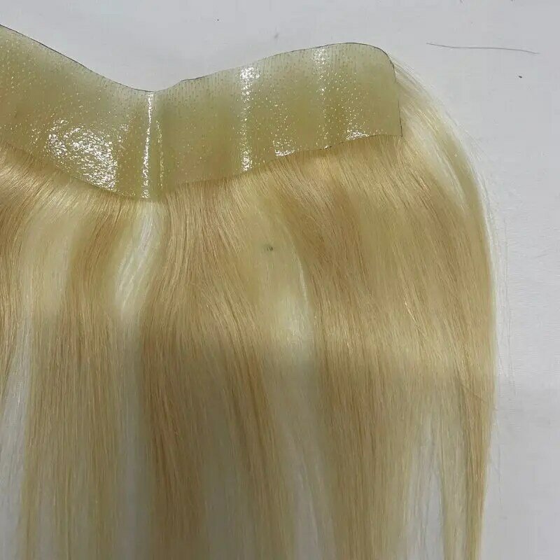Peruki męskie z przednią linią włosów tupet 100% ludzka skóra PU męska nakładka do włosów na naturalną linią włosów 613 blond tupecik dla mężczyzn