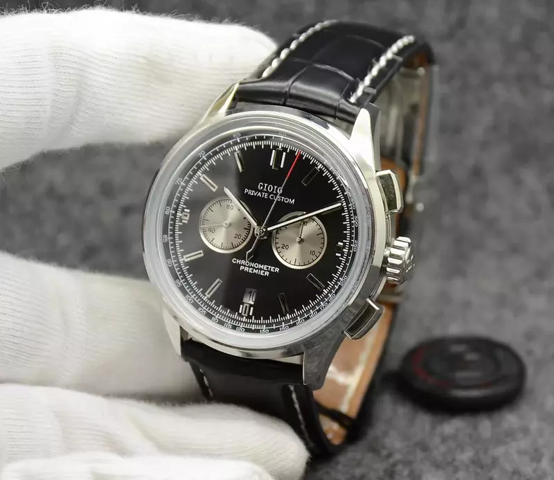 นาฬิกาควอตซ์โครโนกราฟสำหรับผู้ชาย42มม. นาฬิกาจับเวลาสเตนเลสสีเขียวสีดำสีน้ำเงินปฏิทินแซฟไฟร์เรืองแสง