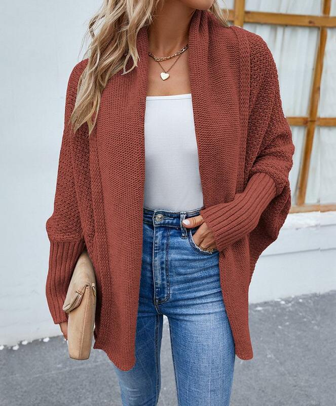 Cardigan for Women Long Sleeve Open Front Batwing Sleeve Casual Cardigans Fashion Versatile Coat 2023 Autumn Lady Outwear Tops