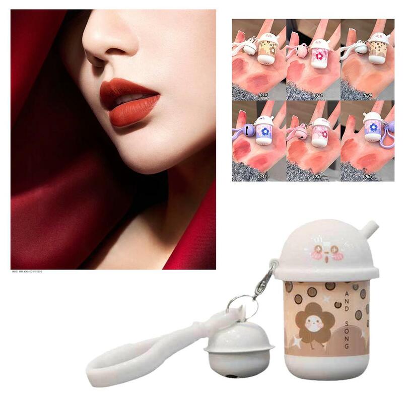 Keychain Rose Brown Lip Mud Matte Velvet Lip Gloss Lip Makeup Waterproof Lipstick Tea Cup Autumn Liquid Long-lasting Tint C U9O2
