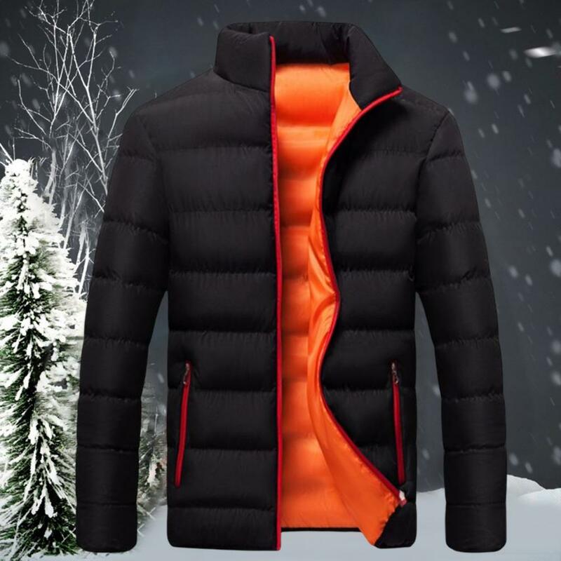 Stylish  Men Jacket Super Soft Solid Color Pockets Windbreaker Cotton Padded Autumn Winter Men Coat Streetwear