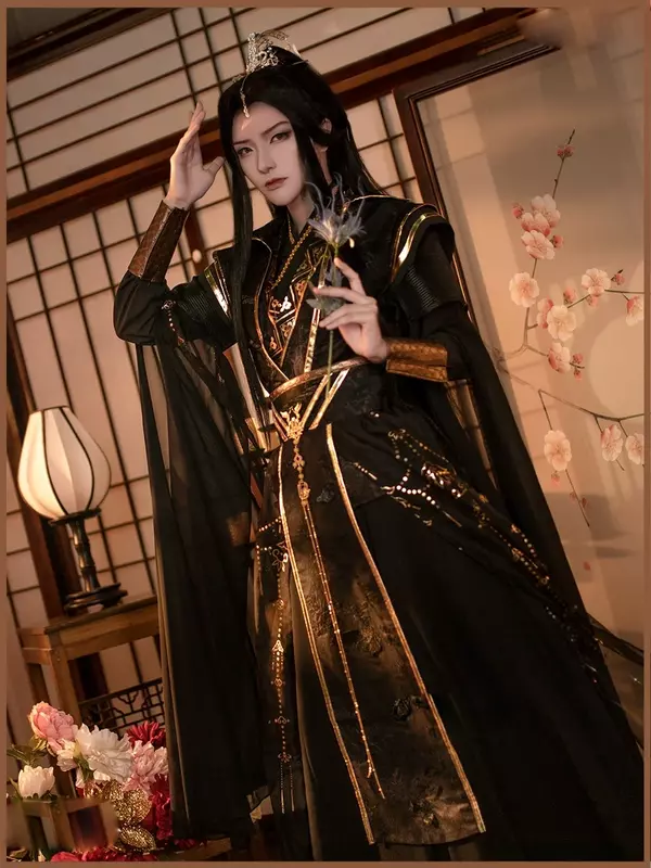 Seri warna hitam kostum pria gaya umum Emperor untuk Drama Cosplay Hanfu kualitas tinggi Cos Mo Ran w pakaian pendekar pedang