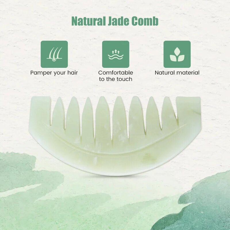 Pente de massagem jade para mulheres massageador de cabeça cuidado do couro cabeludo pentes de pedra jade natural gua sha board escova de cabelo raspador guache