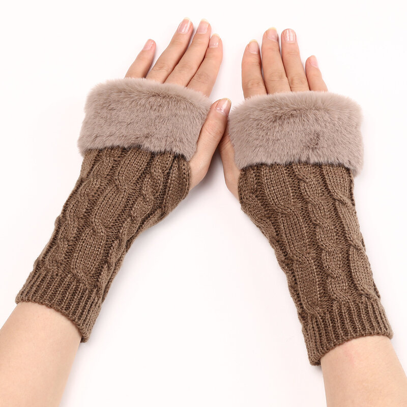 Rękawiczki damskie ciepłe rękawy naramienne jesienno-zimowe ochrona dzianinowe rękawiczki bez palców rękawiczki dekoracyjne rękawy