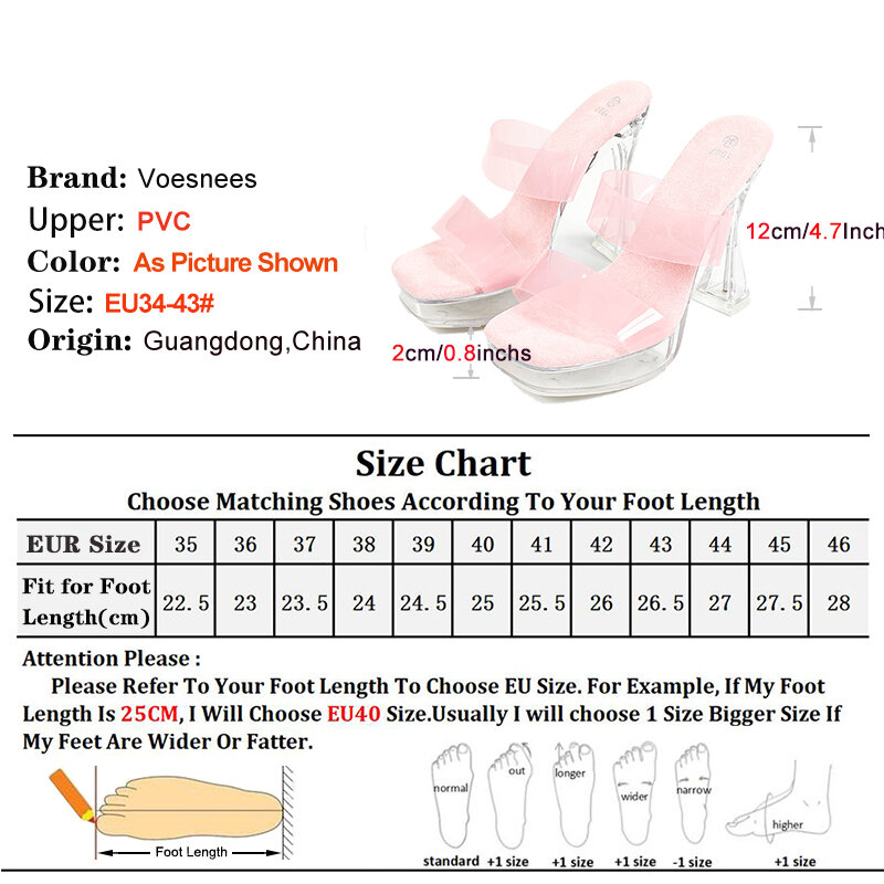 Transparent Pvc Slippers Women Platform Sandals Crystal Clear Heel 12CM High Heels Europe and America Mules Slides Summer Shoes