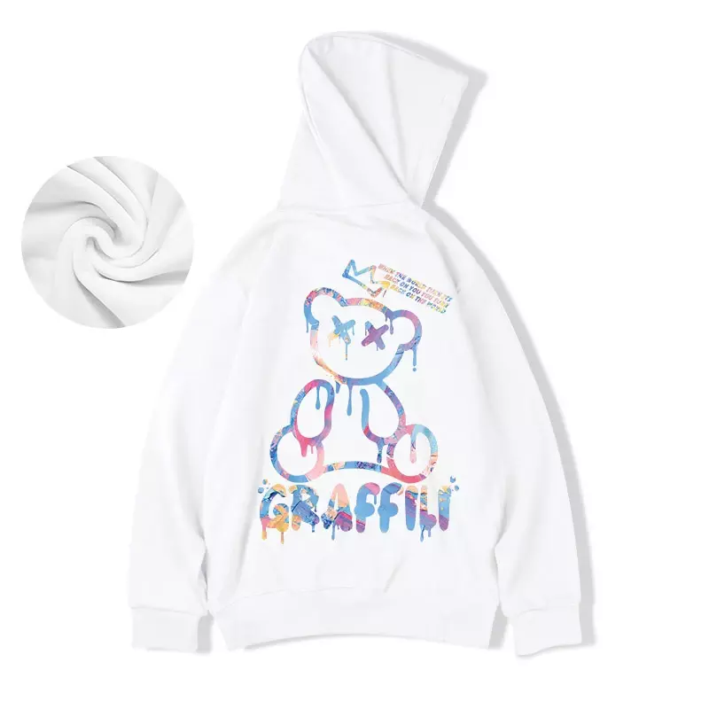 Główna ulica Graffiti nadruk niedźwiedzia męska kurtka polarowa z kapturem Retro jesień luźny pulower bluzy z kapturem Hip Hop Y2K bluzy odzież