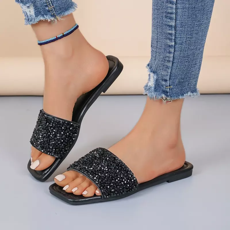 Sandal wanita sepatu musim panas datar Slide wanita kristal berlian desainer sandal wanita Flip Flop sepatu wanita Zapatos De Mujer