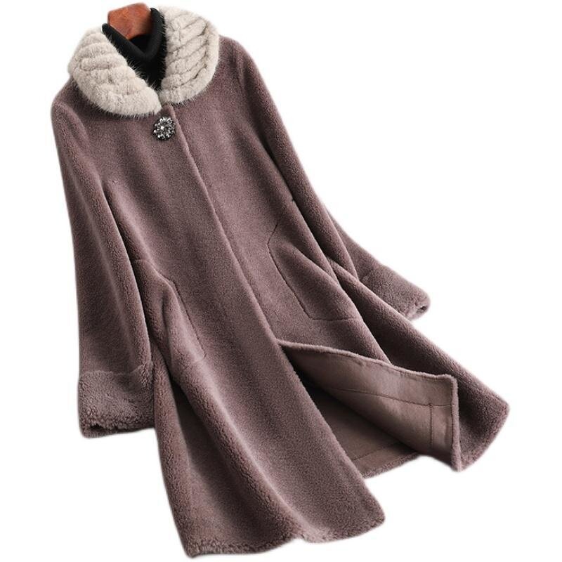 Winter 2023 Herfst Vrouwen Nieuwe Genuine Lam Fur Coats Vrouwelijke Real Mink Bontkraag Fur Jassen Dames Schapen Scheren Bovenkleding q19