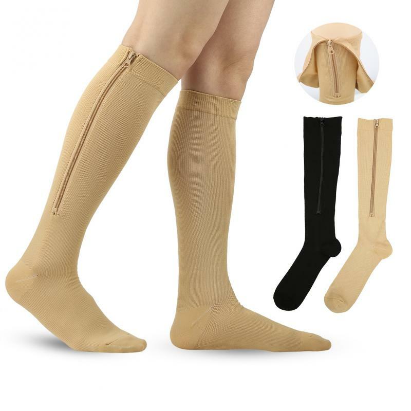 ถุงเท้ากันกระแทกซิปทางการแพทย์สำหรับผู้ชายผู้หญิงถุงน่องไนลอนแบบปิดปลายเท้ายืดหยุ่นสูง