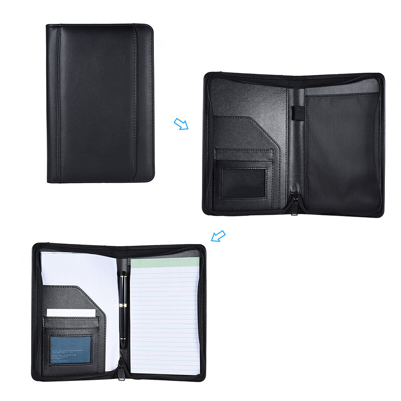A5 Folder Dokumen Organizer Multifungsi Ritsleting Profesional untuk Dokumen dengan Saku Kartu Pad Menulis untuk Kantor Bisnis