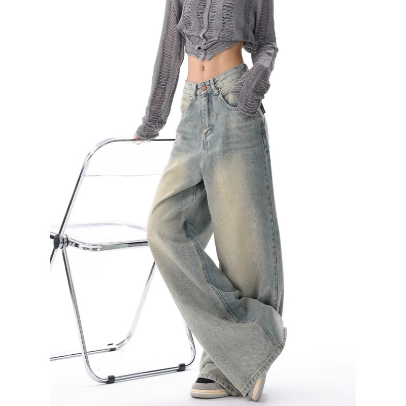 Y2K Blue Jeans per donna pantaloni a gamba larga da strada americana a vita alta di alta qualità Hip Hop Vintage dritti 2024 pantaloni autunnali