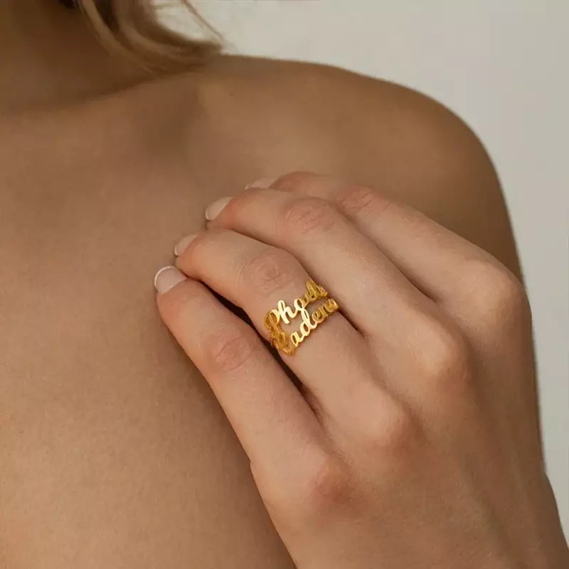 Индивидуальное кольцо с двойными именами на заказ Золотое кольцо из нержавеющей стали Открытые регулируемые парные кольца обещания для женщин романтические Ювелирные изделия Подарки