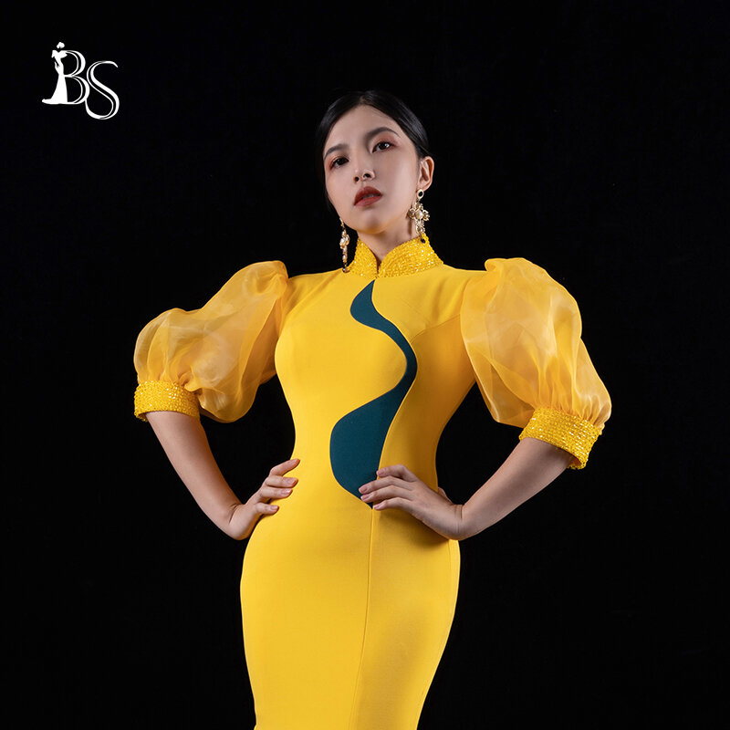 Bai Sha vestido Formal esponjoso para mujer, vestido de noche hecho a medida, hecho a mano, cuentas, disfraces largos de fiesta para ocasiones especiales, H151
