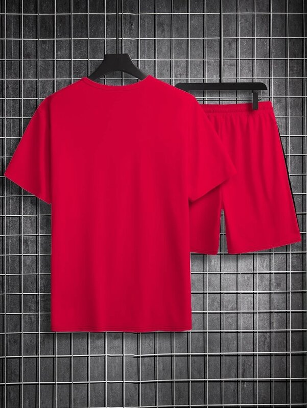 Camiseta masculina de estilo esportivo estampada e shorts, conjuntos de agasalho, plus size, moda verão, 2 peças