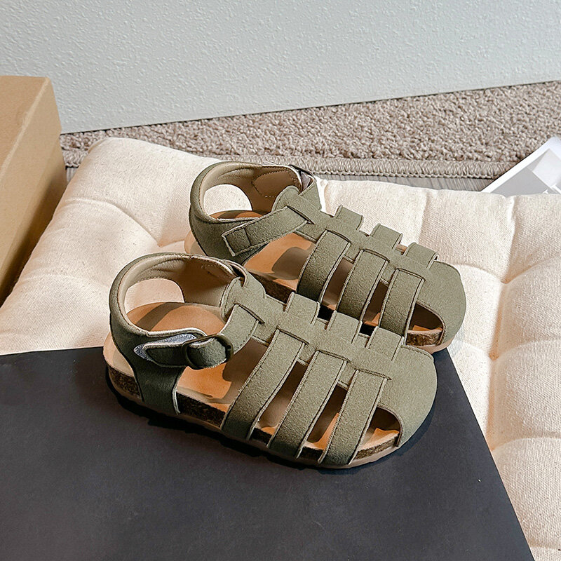 Unishuni-Sandalias de corcho para bebés y niñas, zapatos de gladiador con tiras y suela gruesa, de cuero de ante, Estilo Vintage, para verano