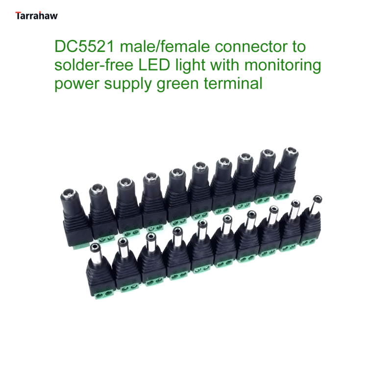 Soldeervrije Dc Vrouwelijke En Mannelijke 5521 Connector Naar Lasvrije Led Lamp Met Monitoring Voeding Groene Terminal Dc Adapter
