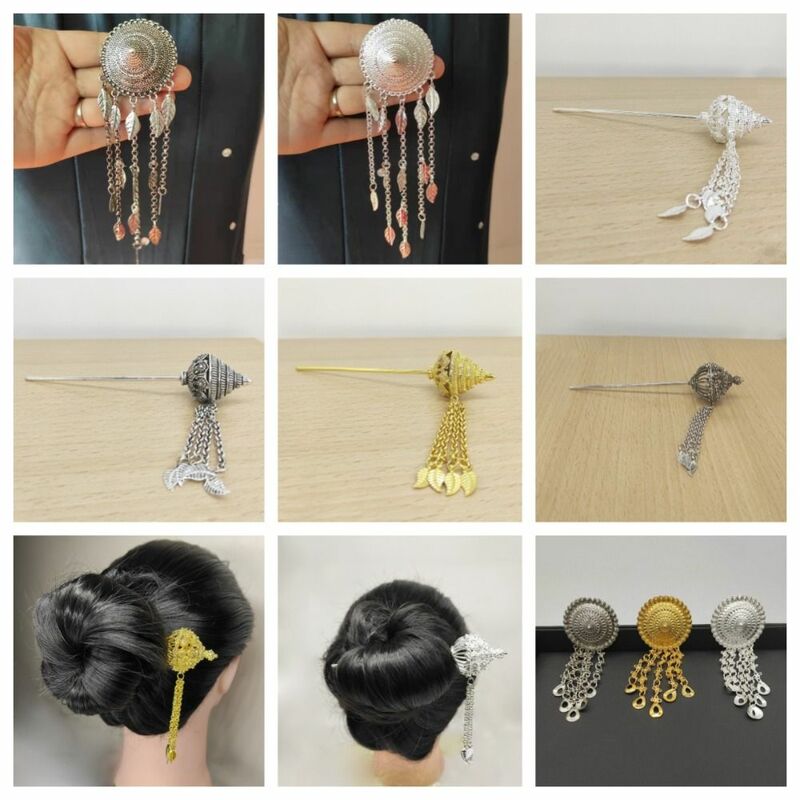 Hiasan kepala gaya kuno, hiasan kepala Thai, emas kuno Hanfu, hiasan kepala gaya Dai, klip rambut, payung, tongkat rambut logam daun
