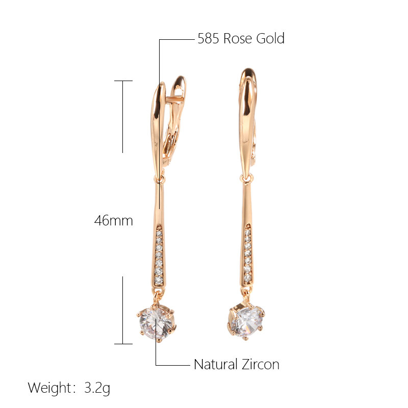 SYOUJYO New Luxury Long Pendant Earrings For Women 585 Gold Color Natural Zircon Micro Wax Mosaic Daily Simple Fashion Jewelry