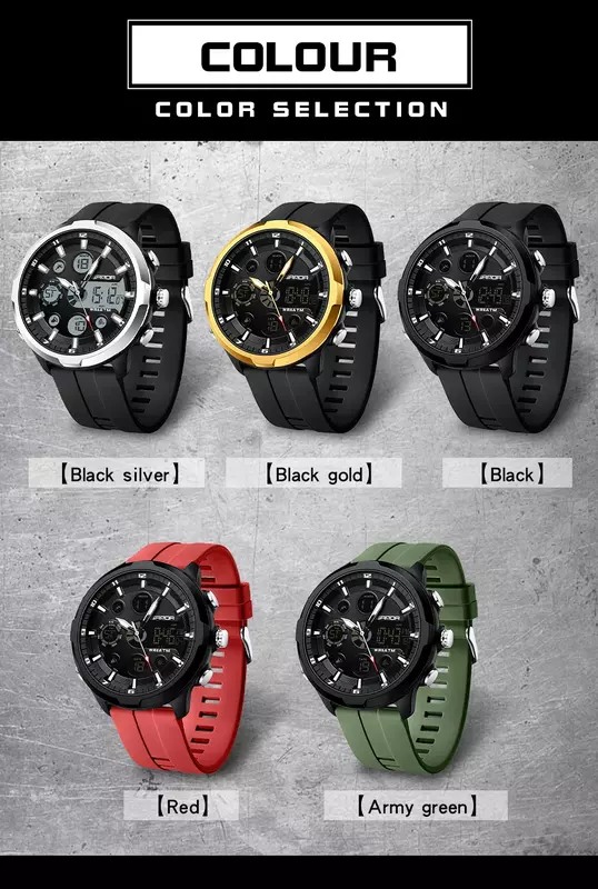 Sanda jam tangan elektronik pria, arloji multifungsi edisi Korea tahan air bercahaya malam 9053