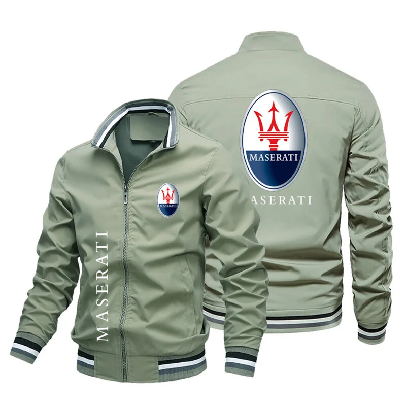 Maserati logotipo impresso Baseball Jacket, bicicleta jaqueta, padrão rosca piloto jaqueta, Thin Hot, Primavera e Outono