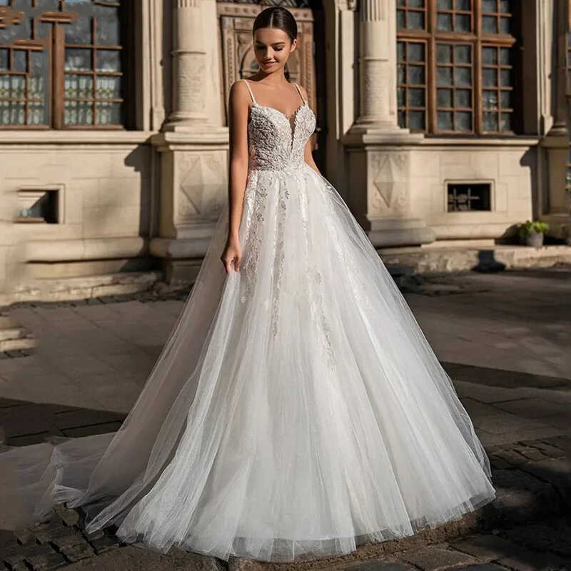 Wykwintne suknie ślubne 2024 kochanie bez pleców seksowne suknie ślubne koronkowe aplikacje bez rękawów szata a-line Vestidos De Novia