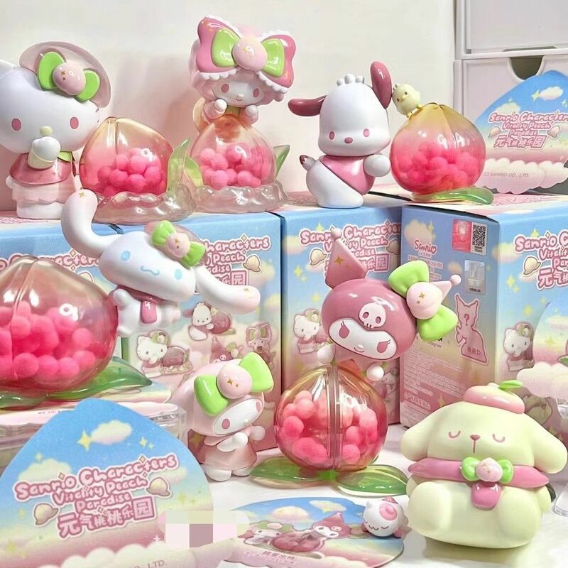 Sanrio Vitality Peach Paradise Series, modelo de dibujos animados, Hello Kitty, Cinnamoroll, Kuromi, colección de figuras de acción, adorno de escritorio para coche