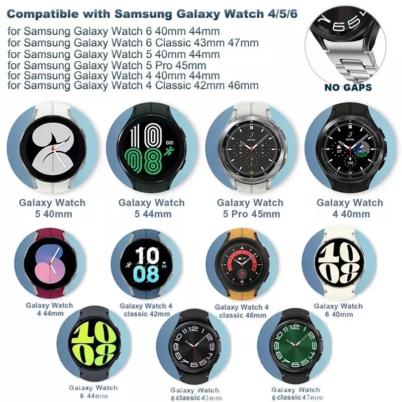 Correa magnética de silicona para Samsung Watch Galaxy 4 6 Classic, pulsera de 20mm, 43mm, 47mm, 42mm, 46mm, 6, 5, 4, 44mm, 40mm, sin huecos, 5Pro, 45mm