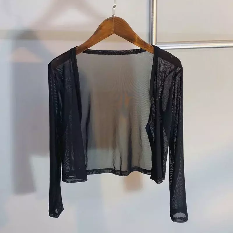 Sexy Cropped Cardigan Short Mesh Transparent Cardigans for Dress Summer Sun Protection Cover Ups Soft Breathable Blouse
